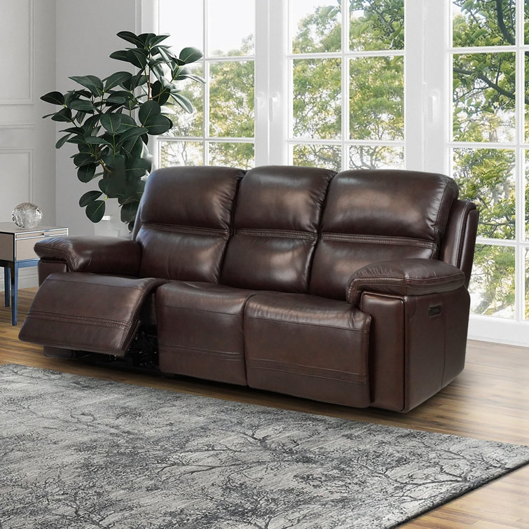 Winston Porter 88 Genuine Leather Power Standard Reclining Sofa